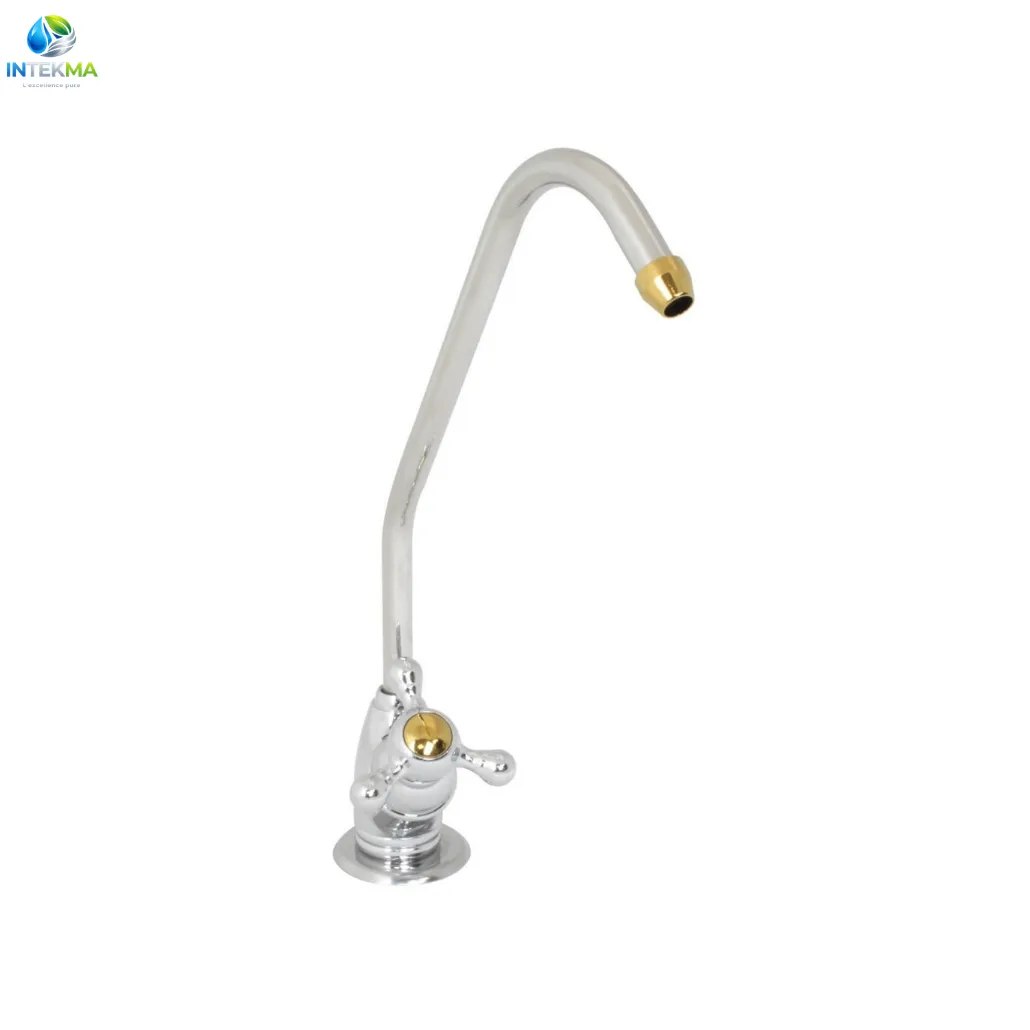 Robinet Chromé 1 Voie pour Osmoseur - Design Col de Cygne & Finition Dorée - Raccordement 1/4