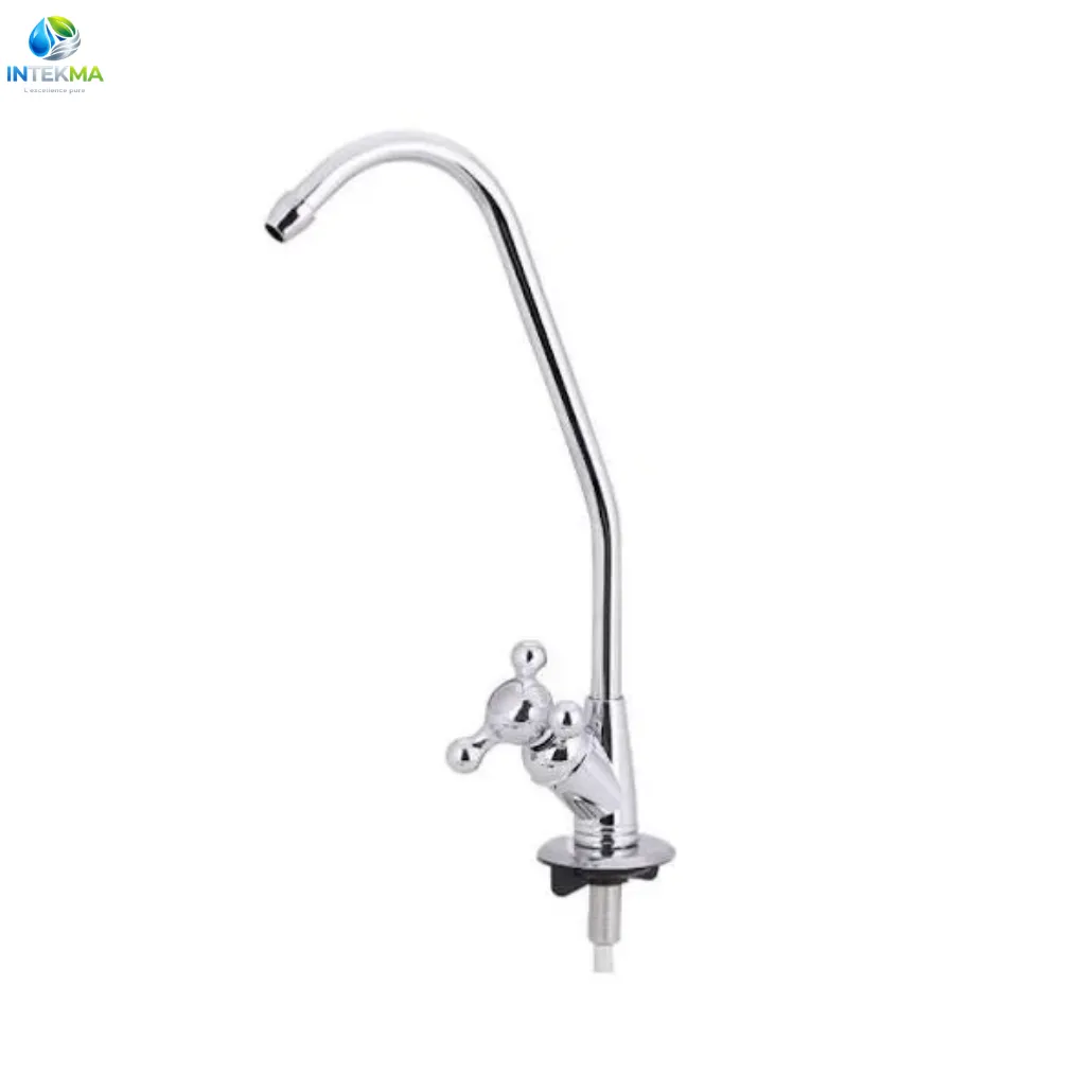 Robinet Chromé 1 Voie pour Osmoseur - Design Col de Cygne & Finition Dorée - Raccordement 3/8 - INTEKMA Accessoires